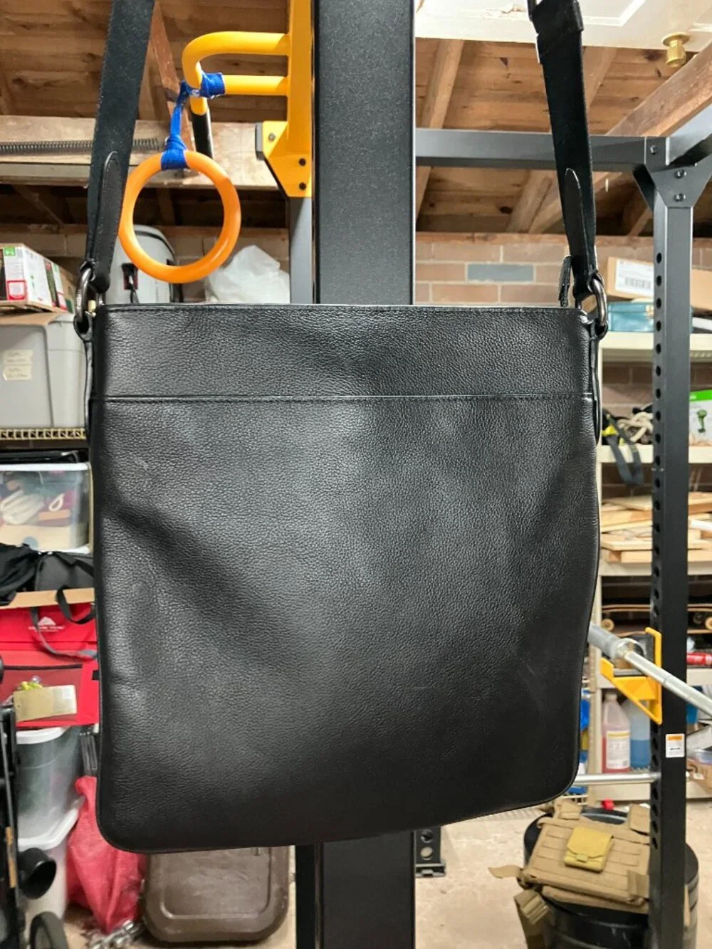 Coach Charles leather crossbody bag with varsity stripe black/midnight messenger